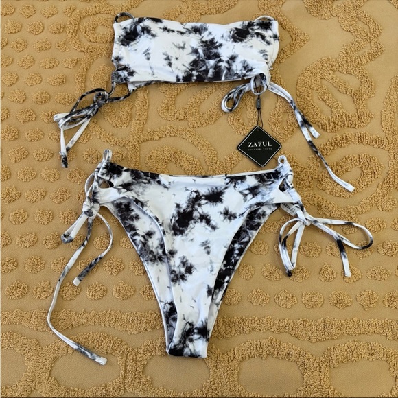 Zaful Other - Zaful Black and White Tie-Dye Bikini Set